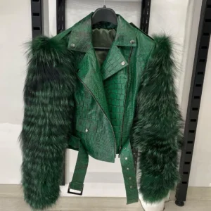 Croco Leather Jacket Sofia with Fox Fur - Image 4
