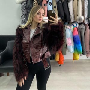Croco Leather Jacket Sofia with Fox Fur - Image 5