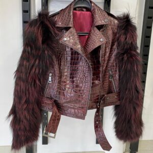 Croco Leather Jacket Sofia with Fox Fur - Image 7