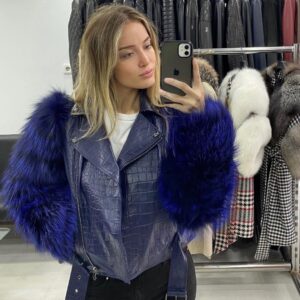 Croco Leather Jacket Sofia with Fox Fur - Image 8