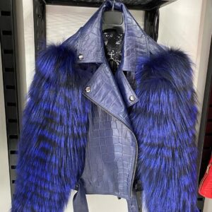 Croco Leather Jacket Sofia with Fox Fur - Image 9