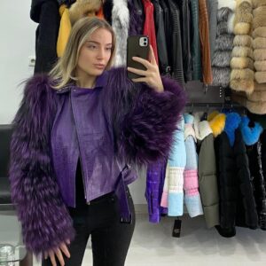 Croco Leather Jacket Sofia with Fox Fur - Image 10