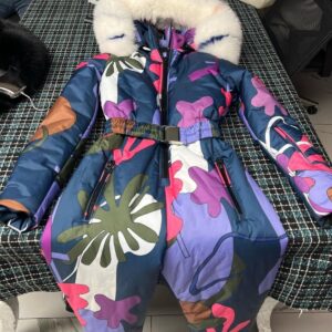 Navy Blue Colorized Ski Suit with Fox Fur - Image 4