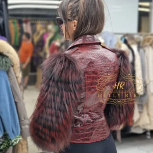 Croco Leather Jacket Sofia with Fox Fur - Image 3