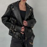 Long Oversized Croco Leather Jacket