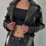 Cropped Croco Leather Jacket