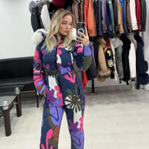 Navy Blue Colorized Ski Suit with Fox Fur - Image 3