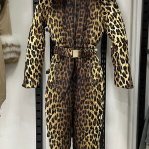 Leopard Print Ski Suit "Helly" with Racoon Fur - Image 4
