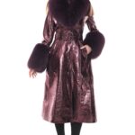 Metallic Purple Luxurious Leather Coat "Helly" with Fox Fur