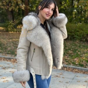 Beige and Black Mouton with Fox Fur - Image 3