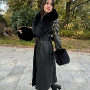 Luxurious Leather Coat "Helly" with Fox Fur - Image 3