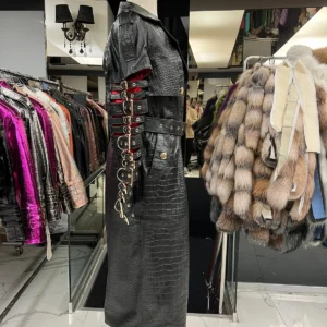 Croco Leather Coat "Riri" with Belts Design - Image 4
