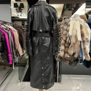 Croco Leather Coat "Riri" with Belts Design - Image 3