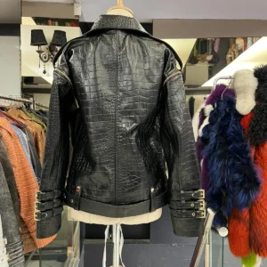 Long Oversized Croco Leather Jacket - Image 4