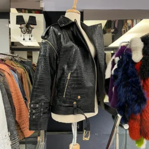 Long Oversized Croco Leather Jacket - Image 3