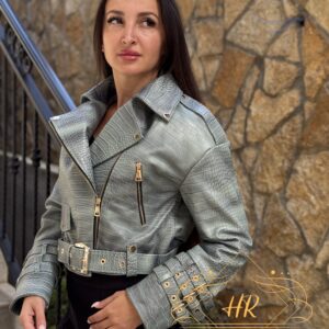 Croco Leather Jacket Leonora - Image 4