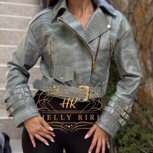 Croco Leather Jacket Leonora - Image 9