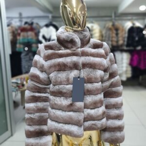 Luxury Rex Chinchilla Coat Natural Rex Rabbit Fur Full Skin Coat With Collar - Image 6