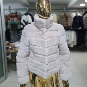 Luxury Rex Chinchilla Coat Natural Rex Rabbit Fur Full Skin Coat With Collar - Image 7