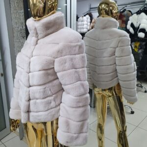 Luxury Rex Chinchilla Coat Natural Rex Rabbit Fur Full Skin Coat With Collar - Image 8