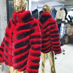 Luxury Rex Chinchilla Coat Natural Rex Rabbit Fur Full Skin Coat With Collar - Image 5