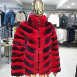 Luxury Rex Chinchilla Coat Natural Rex Rabbit Fur Full Skin Coat With Collar - Image 4