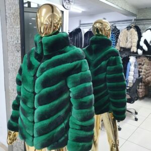 Luxury Rex Chinchilla Coat Natural Rex Rabbit Fur Full Skin Coat With Collar - Image 3