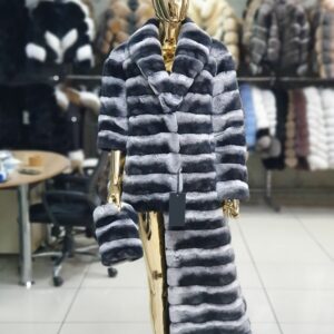 Long Luxury Rex Chinchilla Coat Natural Rex Rabbit Fur Full Skin Coat With Collar - Image 4
