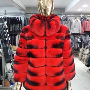 Luxury Rex Chinchilla Coat Natural Rex Rabbit Fur Full Skin Coat With Hood - Image 3