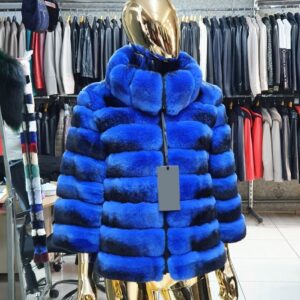 Luxury Rex Chinchilla Coat Natural Rex Rabbit Fur Full Skin Coat With Hood - Image 6