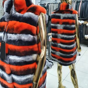 Long Luxury Natural Rex Rabbit Fur Vest with Removable Hood - Image 3