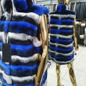 Long Luxury Natural Rex Rabbit Fur Vest with Removable Hood - Image 5