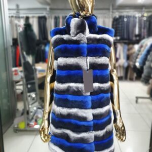 Long Luxury Natural Rex Rabbit Fur Vest with Removable Hood - Image 4