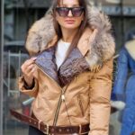 Croco Camel Jacket with Racoon Fur