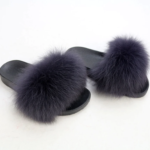 Gray with Navy Shade Real Polar Fox Fur Slippers