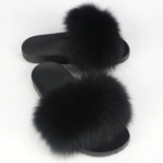 Black Real Polar Fox Fur Slippers