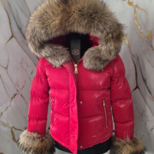 Shiny Helly Riri Jacket with Raccoon Fur - Image 3