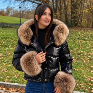 Shiny Helly Riri Jacket with Raccoon Fur