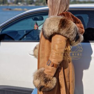 Luxurious Camel Sheepskin Mouton with Racoon Fur - Image 8