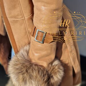 Luxurious Camel Sheepskin Mouton with Racoon Fur - Image 6