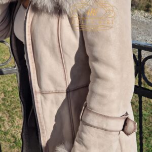 Beige Sheepskin Mouton with Fox Fur - Image 3