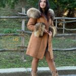 Luxurious Camel Sheepskin Mouton with Racoon Fur