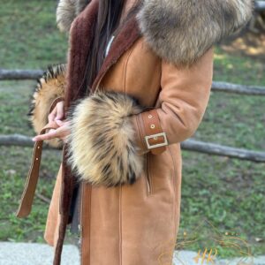 Luxurious Camel Sheepskin Mouton with Racoon Fur - Image 3