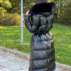 Long Basic Jacket Riri decorated with Leather and Natural Fur - Image 15