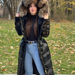 Long Basic Jacket Riri decorated with Leather and Natural Fur - Image 18