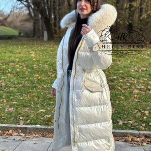 Long Basic Jacket Riri decorated with Leather and Natural Fur - Image 14