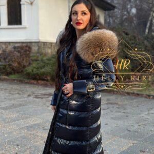 Long Basic Jacket Riri decorated with Leather and Natural Fur - Image 16