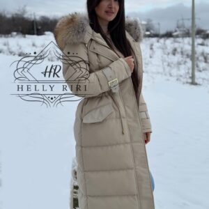 Long Basic Jacket Riri decorated with Leather and Natural Fur - Image 13