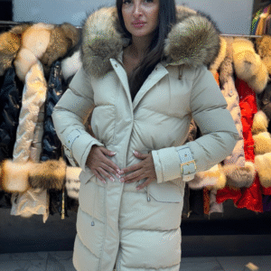 Long Basic Jacket Riri decorated with Leather and Natural Fur - Image 19