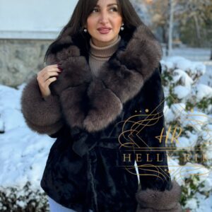 Short Alcantara Coat with Fox Fur - Image 5